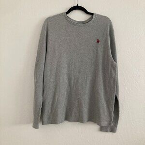 US Polo Assn Waffle Knit Thermal Long Sleeve Shirt Gray Henley Casual Men's XL